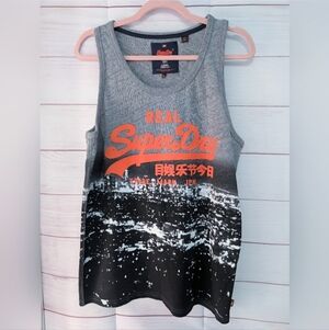 NWOT Superdry  Gray and Black Tank Top with Orange Logo Size large